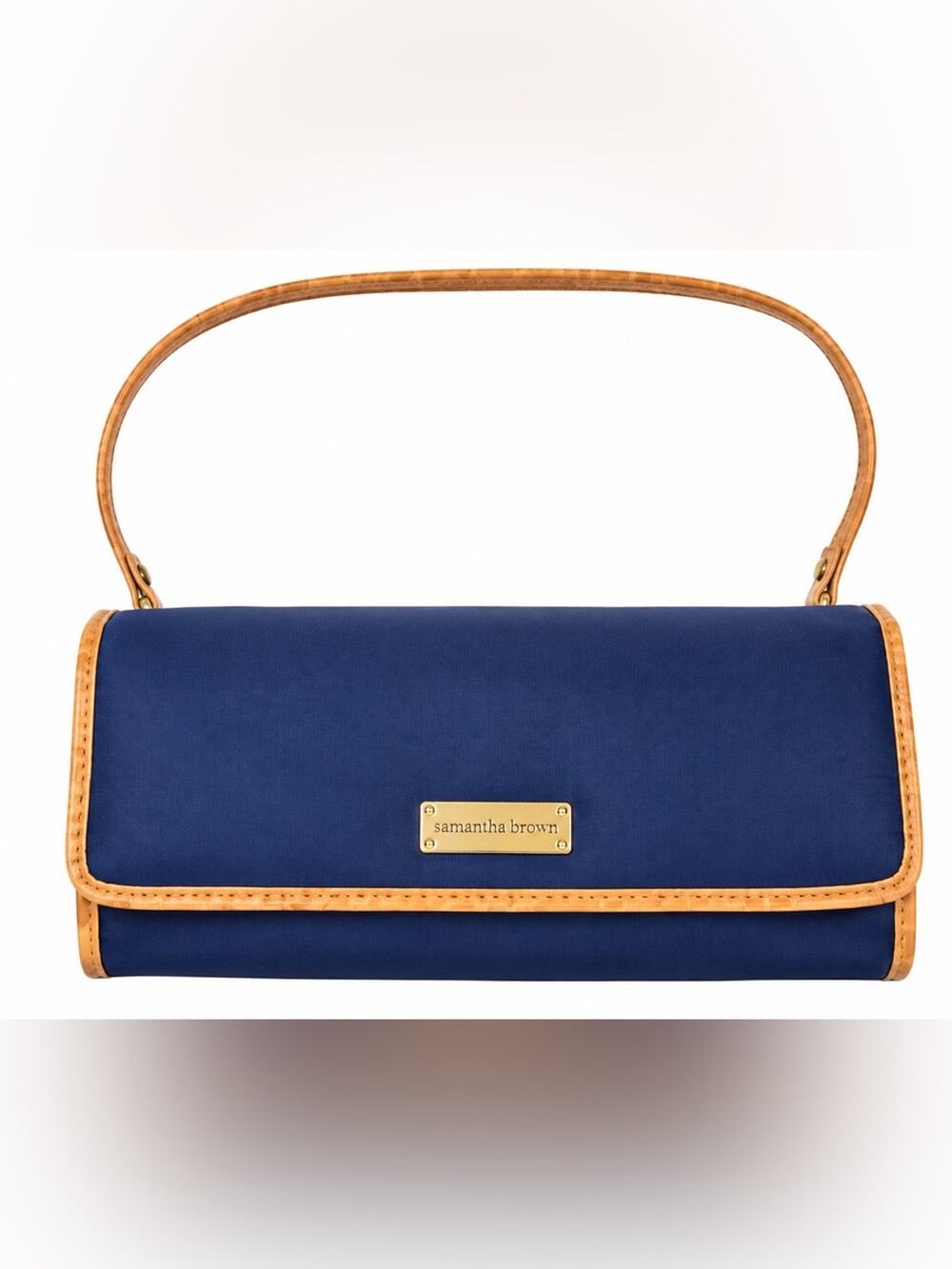 Samantha Brown Navy Shoulder Bag with Tan Trim